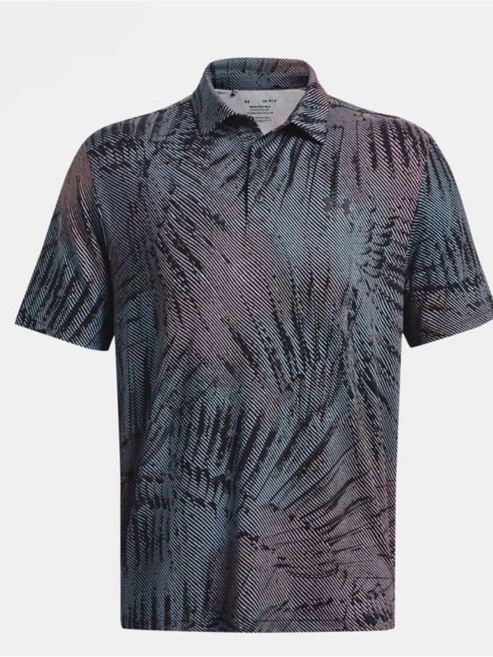 NWT Under Armour Playoff 3.0 Printed Golf Polo L Black Abstract Palm Leaf UPF 40
